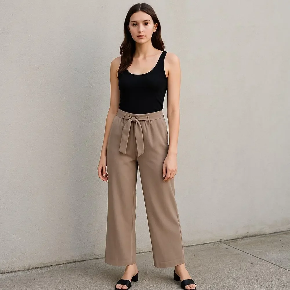 Nicole Miller Wide-Leg Tie-Front Pants • Taupe • Size S - Picture 3 of 5